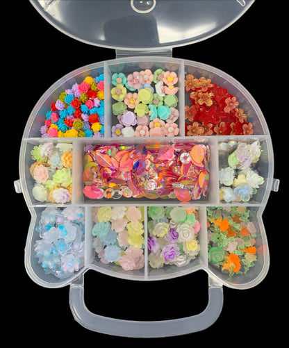 Clear Plastic Kitty Organizer Filled With Resin Nail Charms of All Butterfly and Bugs or All Flowers Makes Great Gift Idea!