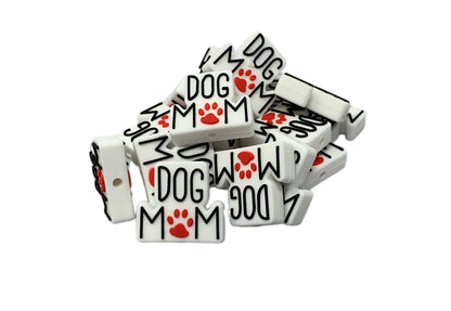 Dog Mom Red or Black Paw Print Silicone Focal Bead for Beadable Pens, Stylus, Pencils, Keychains and More