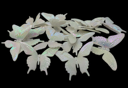 Very Large White AB Butterfly Cabochon Charm Mix Embellishment Flat Back DYI Phone Cases Water Bottle Scrapbook Hair Accessory Decorative