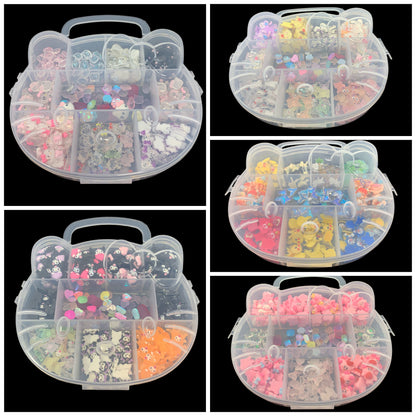 Clear Plastic Kitty Organizer Filled With Resin Nail Charms of Hello Kitty, Kuromi, Sanrio, Kirby, or Kawaii K9 Glass Great Gift Idea!