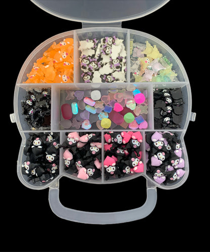 Clear Plastic Kitty Organizer Filled With Resin Nail Charms of Hello Kitty, Kuromi, Sanrio, Kirby, or Kawaii K9 Glass Great Gift Idea!