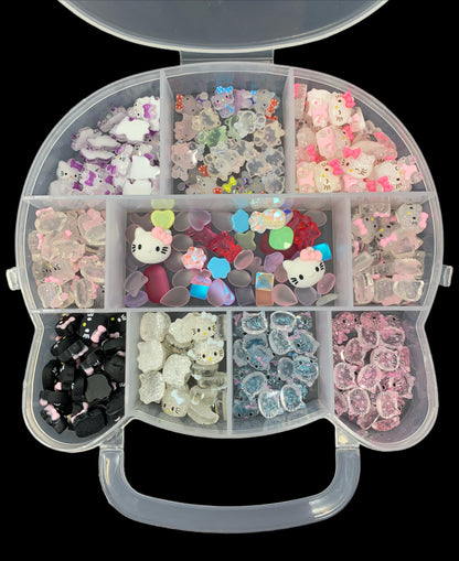 Clear Plastic Kitty Organizer Filled With Resin Nail Charms of Hello Kitty, Kuromi, Sanrio, Kirby, or Kawaii K9 Glass Great Gift Idea!