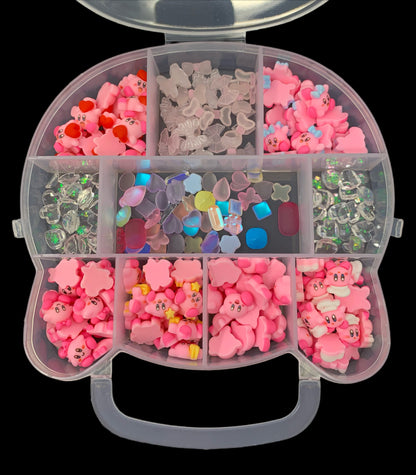 Clear Plastic Kitty Organizer Filled With Resin Nail Charms of Hello Kitty, Kuromi, Sanrio, Kirby, or Kawaii K9 Glass Great Gift Idea!