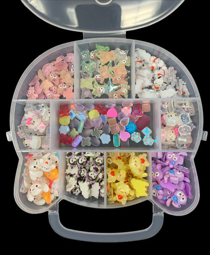 Clear Plastic Kitty Organizer Filled With Resin Nail Charms of Hello Kitty, Kuromi, Sanrio, Kirby, or Kawaii K9 Glass Great Gift Idea!