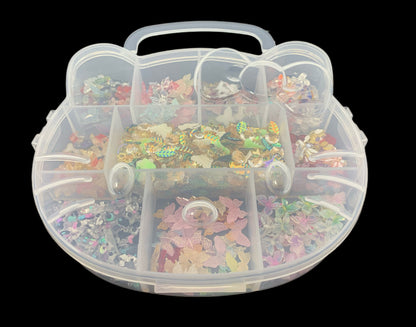 Clear Plastic Kitty Organizer Filled With Resin Nail Charms of All Butterfly and Bugs or All Flowers Makes Great Gift Idea!