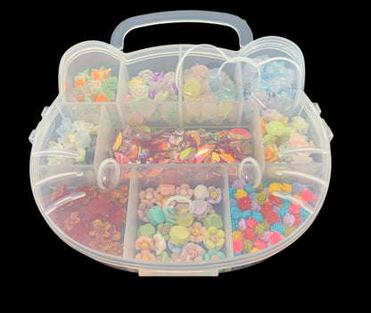 Clear Plastic Kitty Organizer Filled With Resin Nail Charms of All Butterfly and Bugs or All Flowers Makes Great Gift Idea!