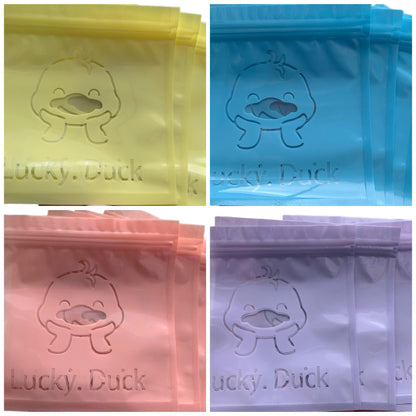 Lucky Duck Yellow Blue Pink or Purple Plastic Bags with Resealable Zip Closure for Jewelry, Party Favour, Resin Ducks or Cruising Duck Game