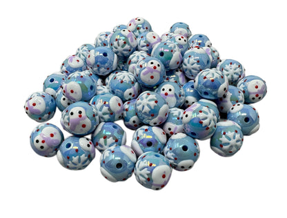 16mm Hand Painted Christmas Beads for Beadable Pen Stylus Keychain Bracelet and more for Your DIY Creations. Cute Snowflakes and Snowman
