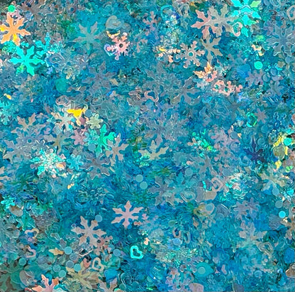 5, 10 or 20 gm Blue Winter Snowflake AB Confetti Glitter for Beadable Snow Globe Pens, Christmas Ornament Accents, Slime, Decoden, Nails