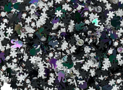 5, 10 or 20 gm Mixed Shape Winter Penguin Confetti Glitter Sprinkles for Beadable Snow Globe Pens, Ornament Accents, Slime, Decoden, Nails