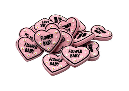 Flower Baby Pink Heart Silicone Focal Bead for Beadable Pens, Stylus, Pencils, Keychains and More
