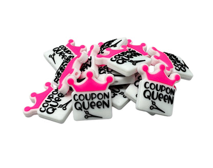 Coupon Queen with Pink Crown and Scissors Silicone Focal Bead for Beadable Pens, Stylus, Pencils, Keychains and More