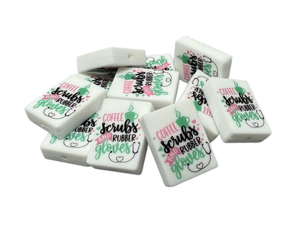 Nurse Coffee Scrubs and Rubber Gloves Silicone Focal Bead for Beadable Pens, Stylus, Pencils, Keychains and More