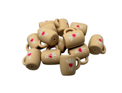 Nurse Fuel Tan Coffee Mug Silicone Focal Bead for Beadable Pens, Stylus, Pencils, Keychains and More