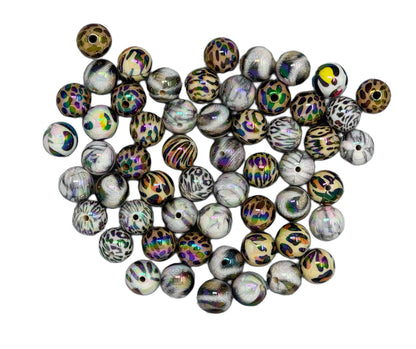 16mm Acrylic Animal Print Bead Mix with Aurora Borealis Coating for Beadable Pen Stylus Keychain Bracelet and More!