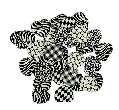 Large 30mm Acrylic Black and White Patterned Heart Pendants for Keychain, Earrings, Bracelet and more of Your DIY Creations