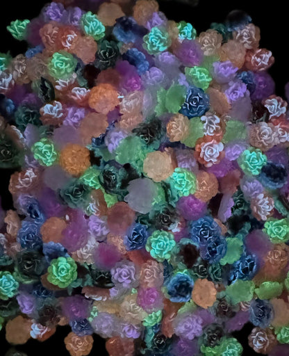 New Price! It Glows! Luminous Camilla Flower Nail Charm Mix. Cabochon DYI Phone Cases Scrapbook Hair Accessories Decorative