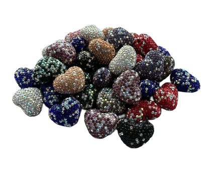 High Quality 19mm Mix of Heart Shaped Pave Rhinestone and Clay Beads for Beadable Pen Stylus Keychain Bracelet Earrings and More.