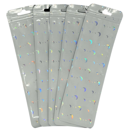 Patterned White or Black Plastic Display Bags with Resealable Zip Closure for Beadable Pens, Stylus, Wine Stopper and More! Moon Star Heart