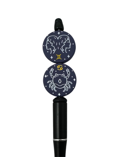 Back in Stock! Set of 12 Round Zodiac Symbols Silicone Focal Bead for Beadable Pens, Stylus, Pencils, Keychains and More