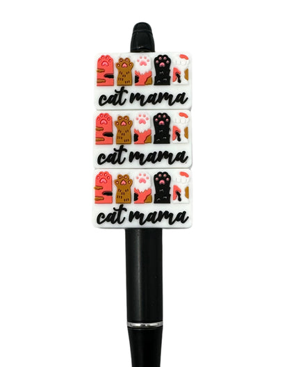 Cat Mama with Paws Up Silicone Focal Bead for Beadable Pens, Stylus, Pencils, Keychains and More. Cute Pet Focal with Toe Beans