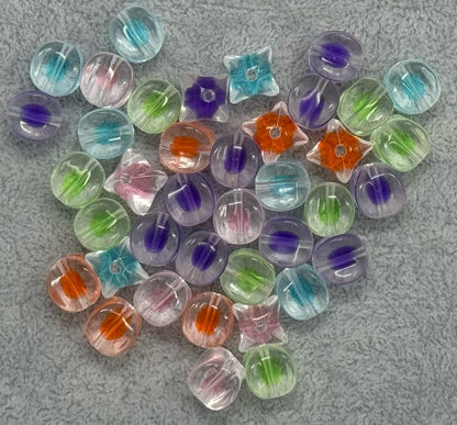 10 Pieces of Unusual Shaped Clear with Color Center Acrylic Beads for Beadable Pen Stylus Keychain Bracelet and more for Your DIY Creations.