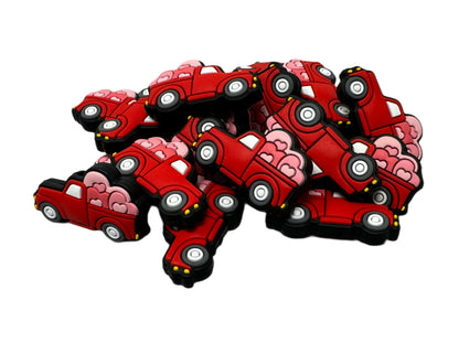 Red Truck with Hearts for Valentine’s Day Silicone Focal Bead for Beadable Pens, Stylus, Pencils, Keychains and More