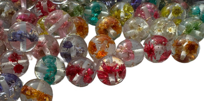 20mm Dried Flower with Gold Flecks Acrylic Bead Mix for Beadable Pen Stylus Keychain Bracelet and more for Your DIY Creations
