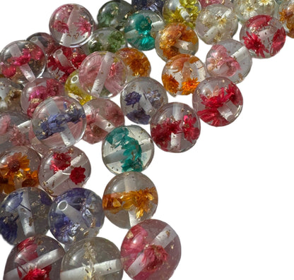 20mm Dried Flower with Gold Flecks Acrylic Bead Mix for Beadable Pen Stylus Keychain Bracelet and more for Your DIY Creations