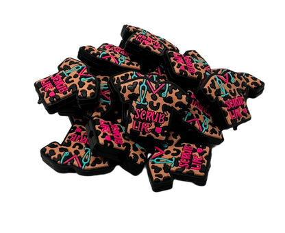 Two Color Variations Animal Print Nurse Scrub Life Silicone Focal Bead for Beadable Pens, Stylus, Pencils, Keychains and More