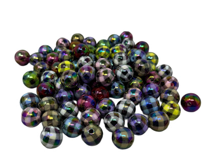 Plaid or Checkerboard Acrylic Bead Mix with AB Coating for Beadable Pen Stylus Keychain Bracelet and more for Your DIY Creations