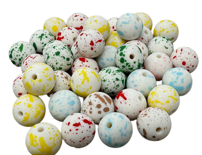 10 Pieces Opaque White Paint Splatter Acrylic Bead Mix with Matte Finish for Beadable Pen Stylus Keychain Bracelet for Your DIY Creations