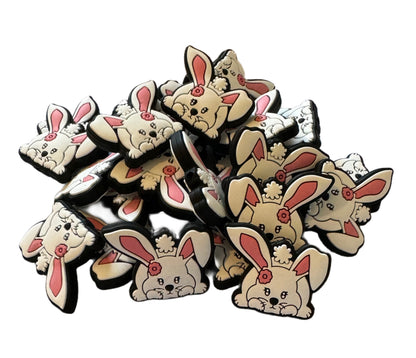 Cute White Bunny with Floppy Ears and Pink Flower Silicone Focal Bead for Beadable Pens, Stylus, Pencils, Keychains and More