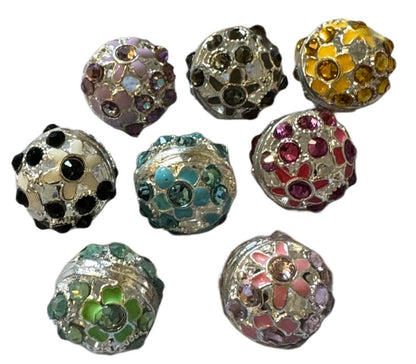 5 Pieces Fancy 16mm Metal and Enamel Flower Bead Mix with Rhinestones for Beadable Pen Stylus Keychain Bracelet for Your DIY Creations