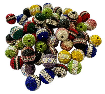 10 Pieces Gorgeous 16mm Pave Rhinestone and Clay Center Stripe Beads for Beadable Pen Stylus Keychain Bracelet Earrings and More