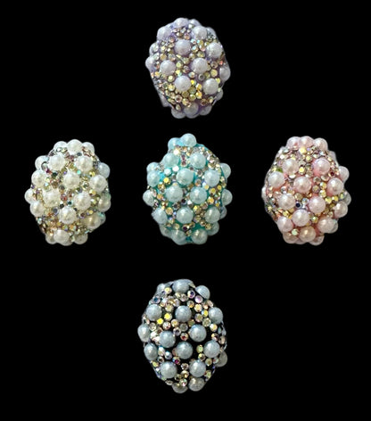 5 pieces Fancy 26mm Pearl and Rhinestone Oval Egg Bead Mix for Beadable Pen Stylus Keychain Bracelet and more for Your DIY Creations