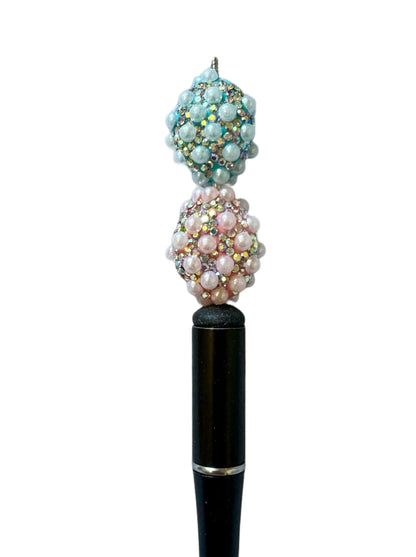 5 pieces Fancy 26mm Pearl and Rhinestone Oval Egg Bead Mix for Beadable Pen Stylus Keychain Bracelet and more for Your DIY Creations