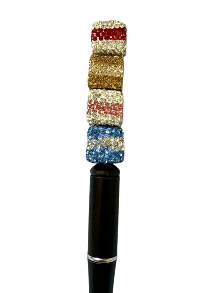 Gorgeous 14mm Pave Rhinestone and Clay Center Stripe Cube Square Beads for Beadable Pen Stylus Keychain Bracelet Earrings and More