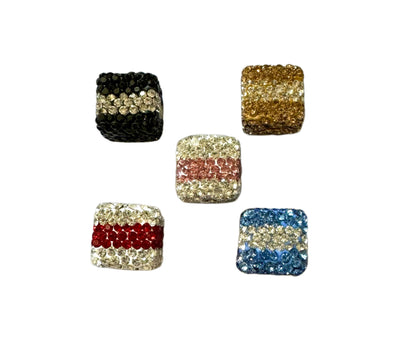 Gorgeous 14mm Pave Rhinestone and Clay Center Stripe Cube Square Beads for Beadable Pen Stylus Keychain Bracelet Earrings and More