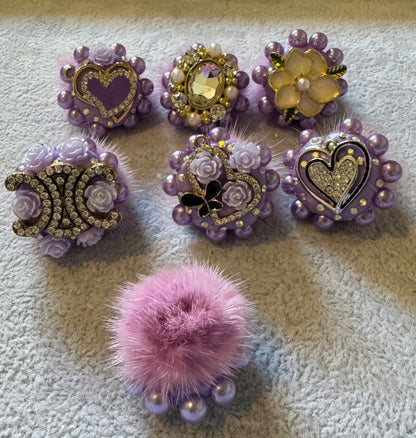 5 Pieces Pretty 30mm Fluffy Faux Fur Beads with Charms and Rhinestone and Pearl Accents for Beadable Pen Stylus Keychain Bracelet and More