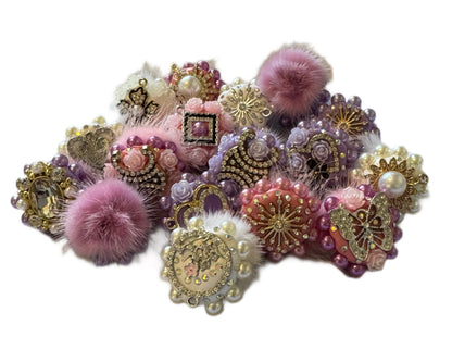 5 Pieces Pretty 30mm Fluffy Faux Fur Beads with Charms and Rhinestone and Pearl Accents for Beadable Pen Stylus Keychain Bracelet and More