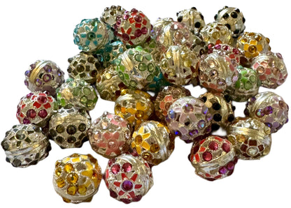 5 Pieces Fancy 16mm Metal and Enamel Flower Bead Mix with Rhinestones for Beadable Pen Stylus Keychain Bracelet for Your DIY Creations