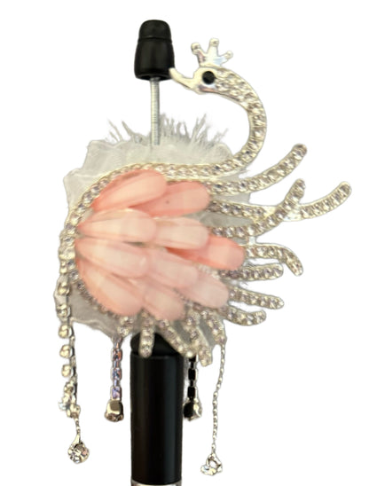 Ultra Premium Large Swan Beads with Metal Rhinestone Dangles, and Faux Fur for Beadable Pen Stylus Keychain and more!