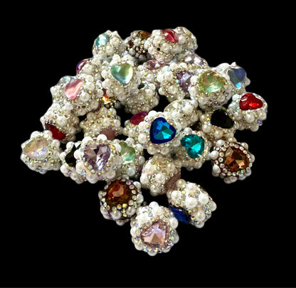 5 pieces Fancy 17mm Pearl and Rhinestone Heart Bead Mix for Beadable Pen Stylus Keychain Bracelet and more for Your DIY Creations
