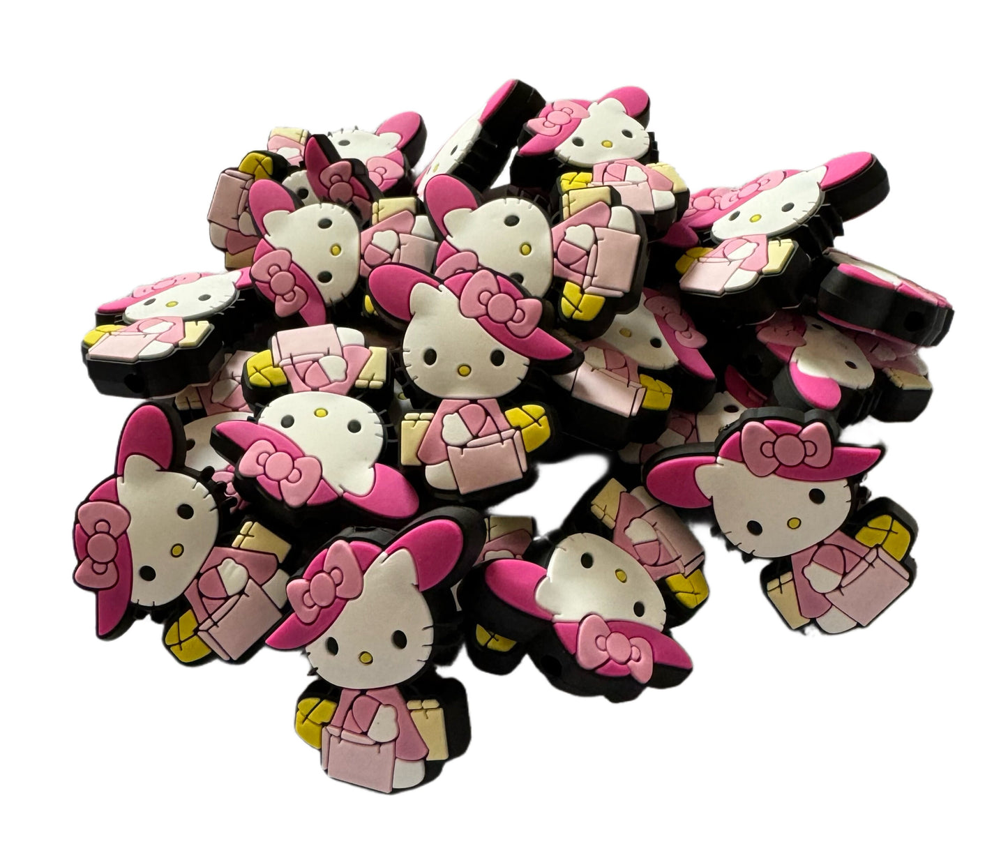 Hello Kitty Shopping with Bags and Large Hat Focal Bead for Beadable Pens, Stylus, Pencils, Keychains and More