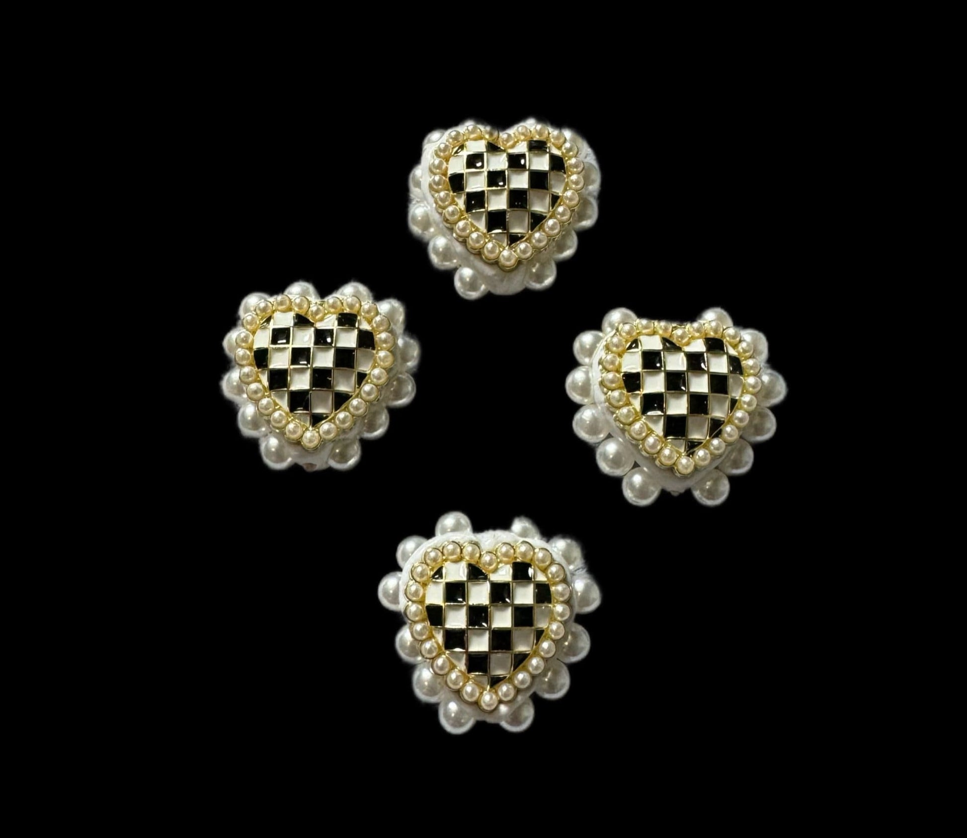 5 Pieces of Gorgeous 26mm Metal and Pearl Black and White Checker Heart Beads for Beadable Pen Stylus Keychain Bracelet Earrings and More