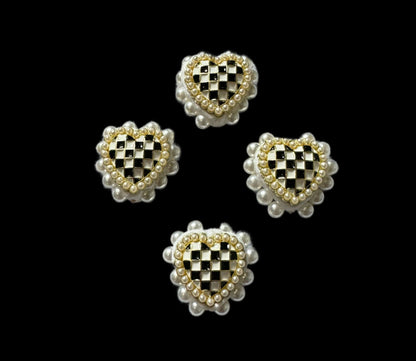 5 Pieces of Gorgeous 26mm Metal and Pearl Black and White Checker Heart Beads for Beadable Pen Stylus Keychain Bracelet Earrings and More