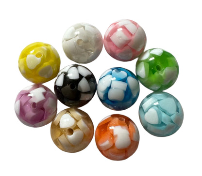 Colourful 16mm Beads with Chunky White Pieces with Hearts Inside for Beadable Pen Stylus Keychain Bracelet and more for Your DIY Creations