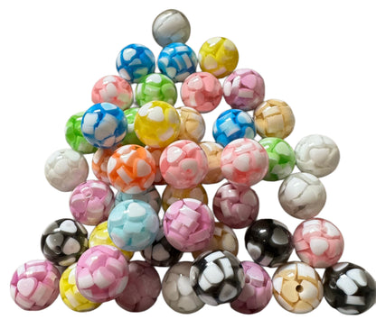 Colourful 16mm Beads with Chunky White Pieces with Hearts Inside for Beadable Pen Stylus Keychain Bracelet and more for Your DIY Creations