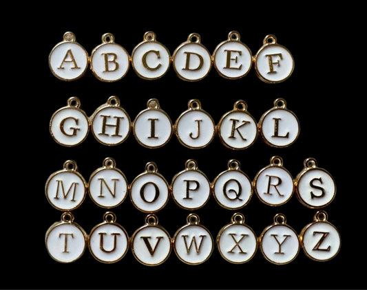 26 Pieces Gold Toned Metal with White Enamel Alphabet Letters Pendants for Beadable Pens, Jewelry, Bracelet, Earrings and More!